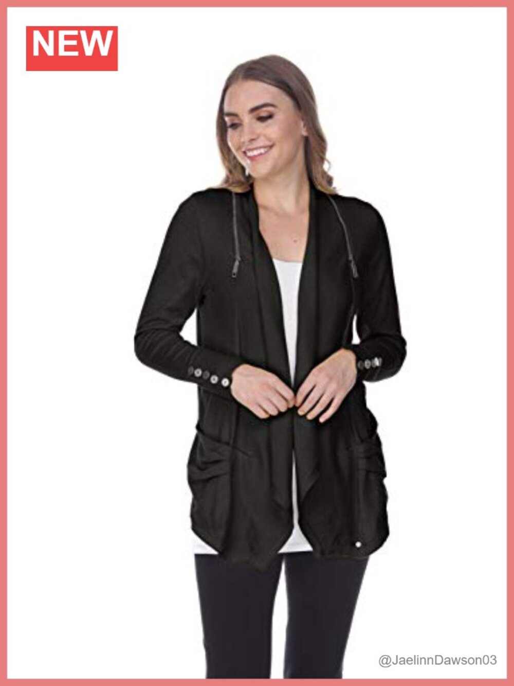 Open Front Fine Gauge Cotton Cardigan with Zipper Details